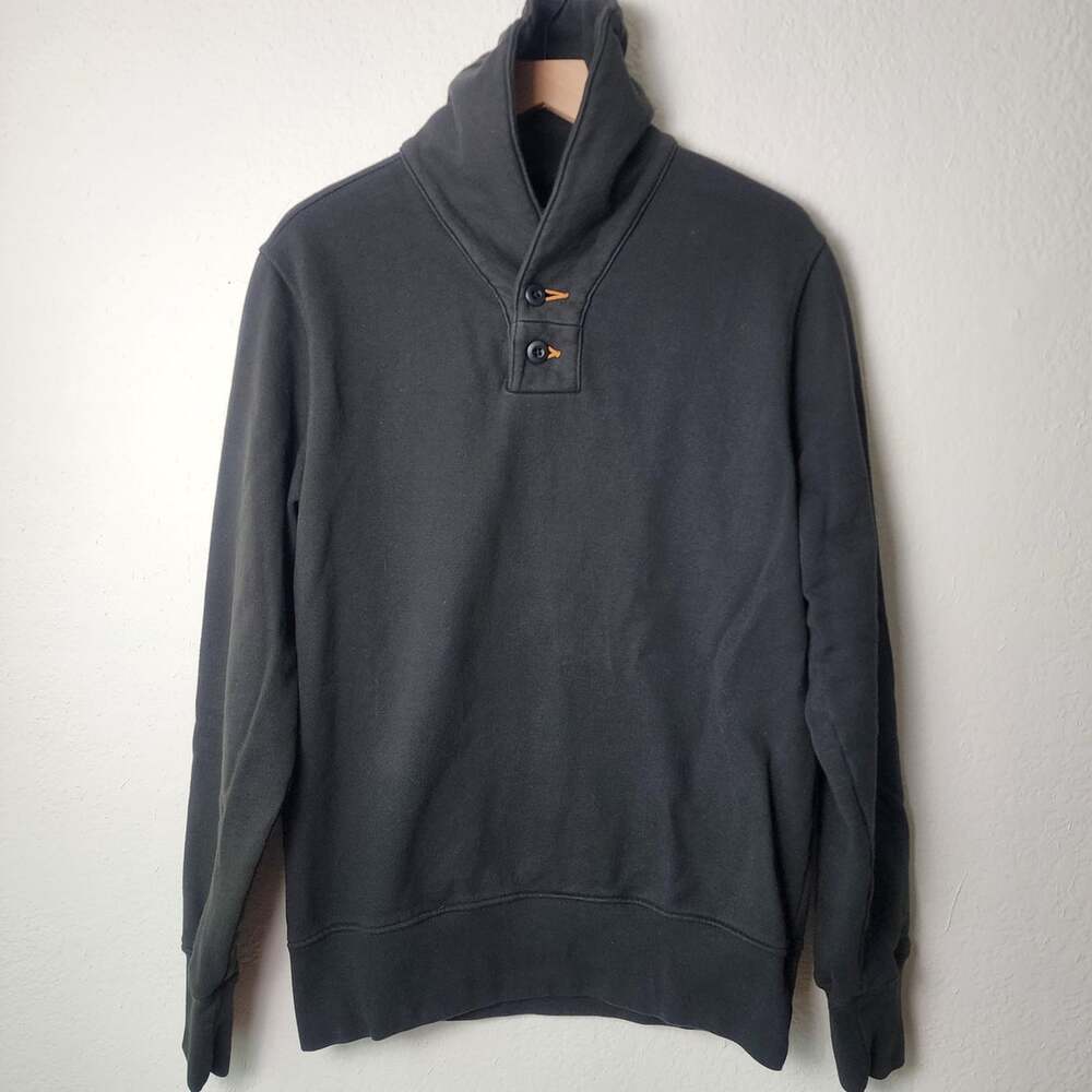 WIES MADE Sweatshirt Mens Large Black Shawl Collar Spun Cotton USA Made Pullover
